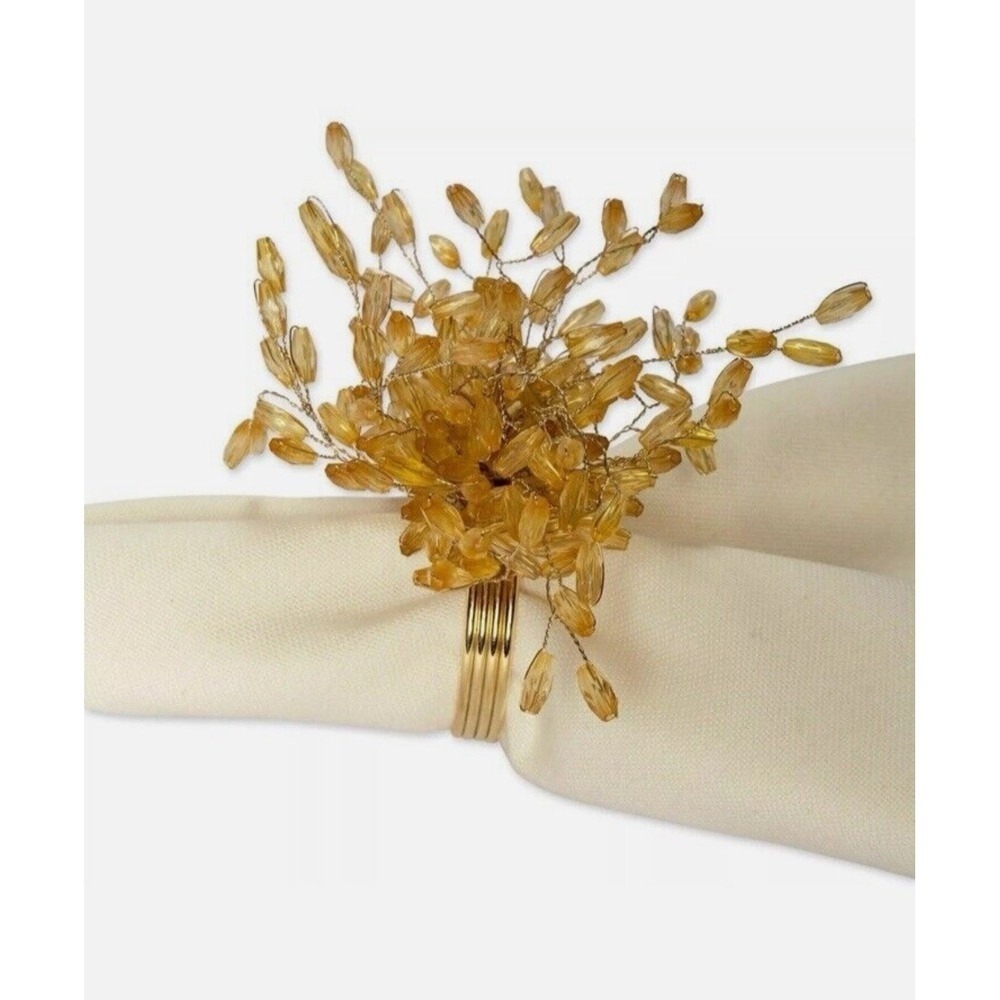 Set of 10 Gold Beaded Flower Napkin‎ Rings Holders Wedding Party Table Decor
